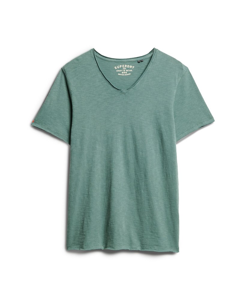 ドリアスグリーンのローエッジスラブvネックtシャツ