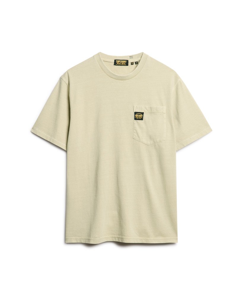 ウォッシュドペリカンベージュのコントラストステッチポケットtシャツ