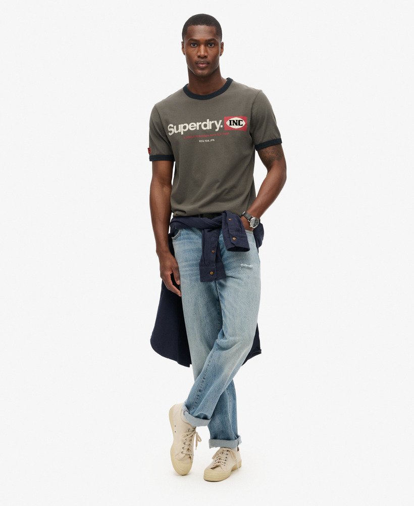 コアロゴ リンガーワークウェア グラフィックtシャツ(ダスキースレートグレー)