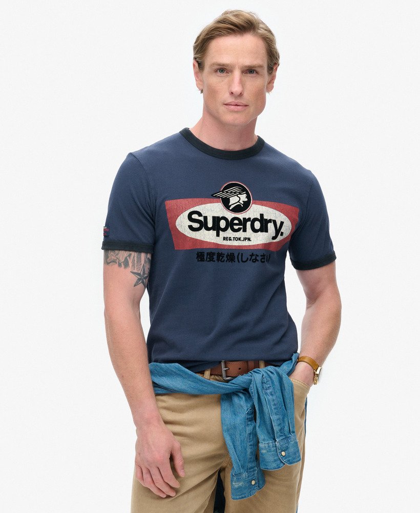 コアロゴ リンガーワークウェア グラフィックtシャツ(リッチネイビー)