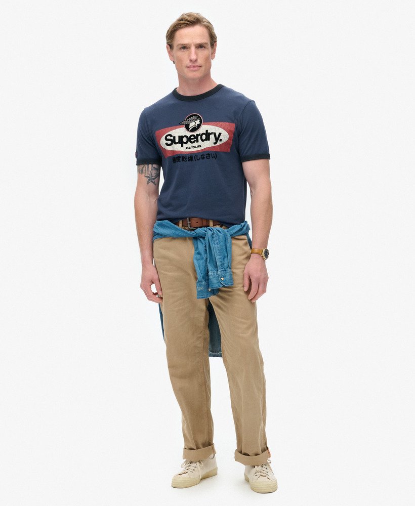 コアロゴ リンガーワークウェア グラフィックtシャツ(リッチネイビー)