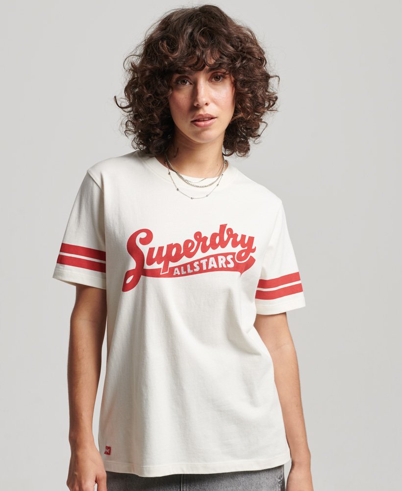 オーガニックコットン ヴィンテージ スクリプテッド カレッジtシャツ(オフホワイト)