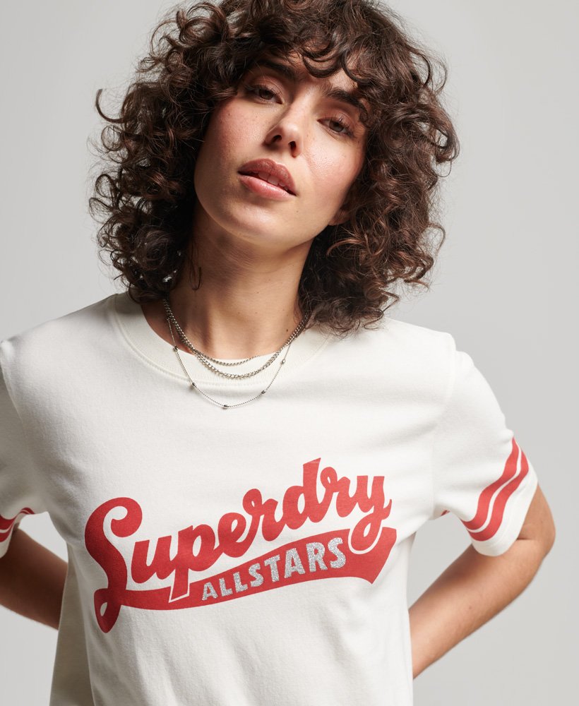 オーガニックコットン ヴィンテージ スクリプテッド カレッジtシャツ(オフホワイト)