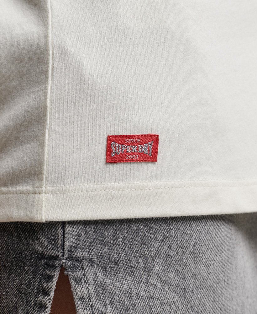 オーガニックコットン ヴィンテージ スクリプテッド カレッジtシャツ(オフホワイト)