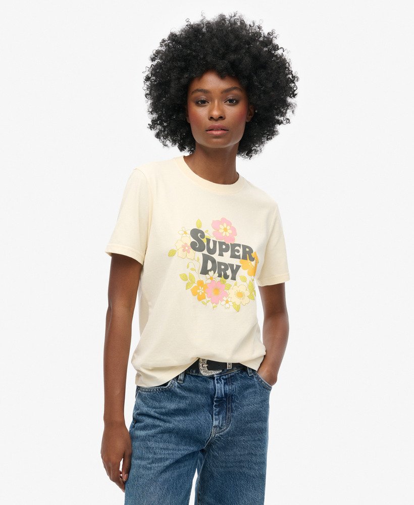 ヴィンテージフローラルスクリプトtシャツ(エクリュマール)