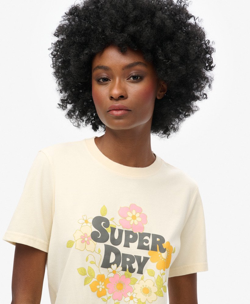 ヴィンテージフローラルスクリプトtシャツ(エクリュマール)