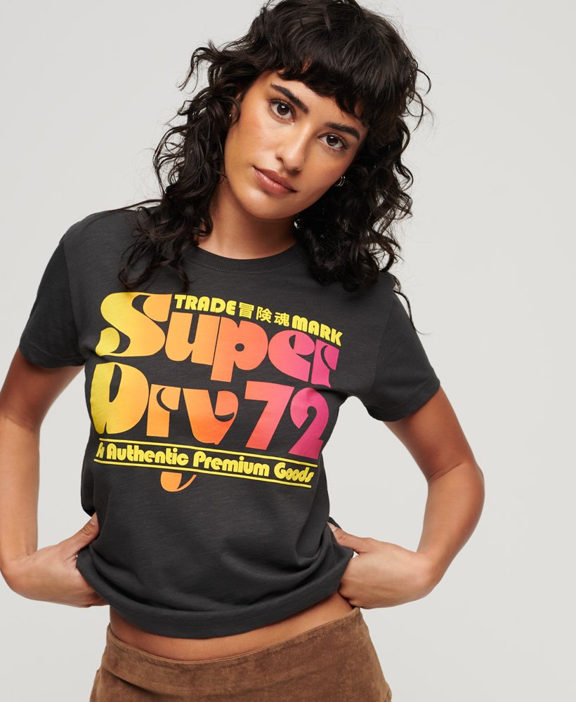 70年代レトロロゴグラフィックtシャツ(ウォッシュドブラック)