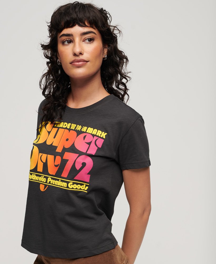 70年代レトロロゴグラフィックtシャツ(ウォッシュドブラック)