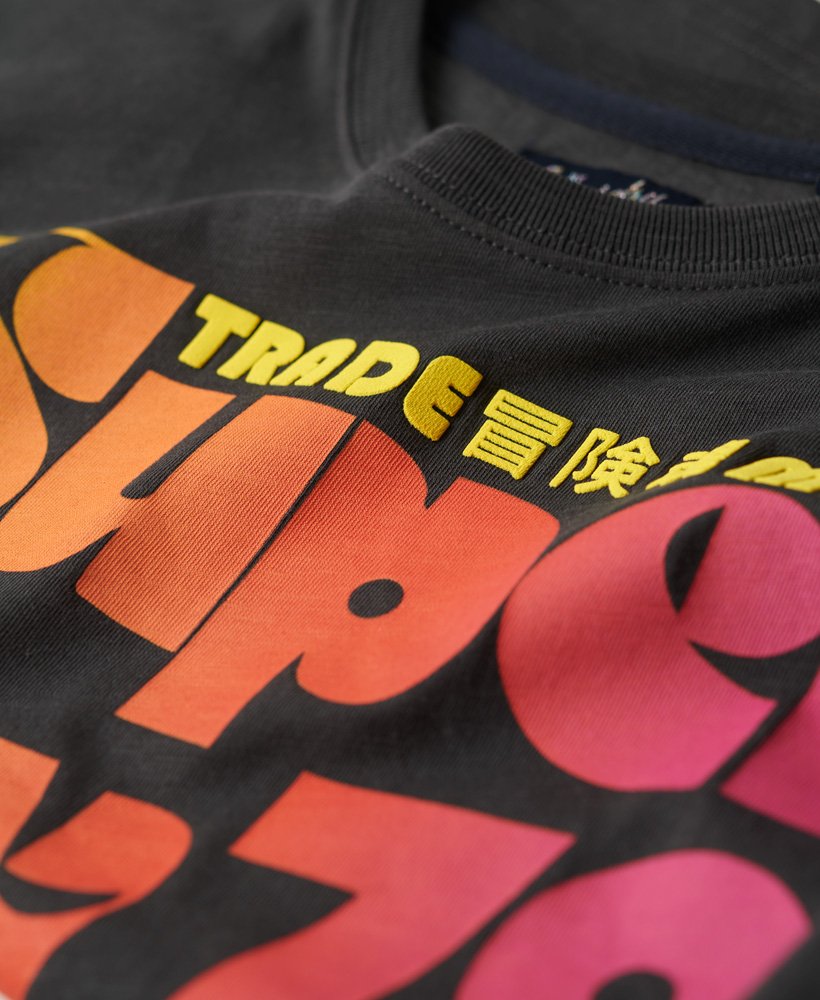 70年代レトロロゴグラフィックtシャツ(ウォッシュドブラック)
