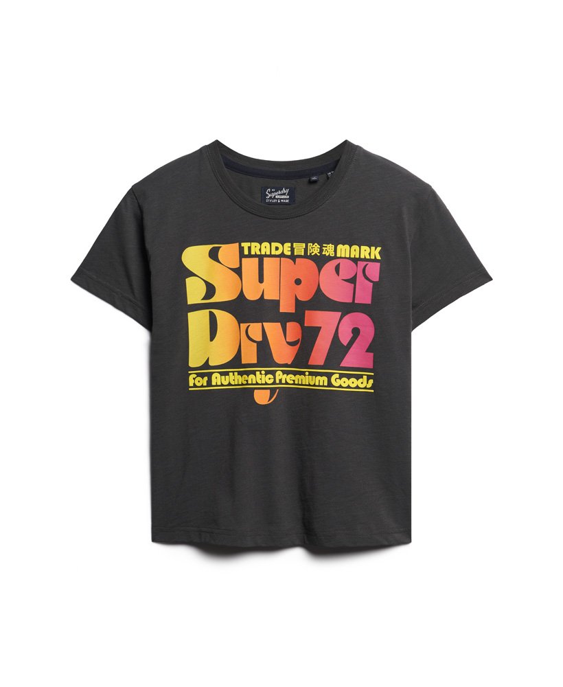 70年代レトロロゴグラフィックtシャツ(ウォッシュドブラック)