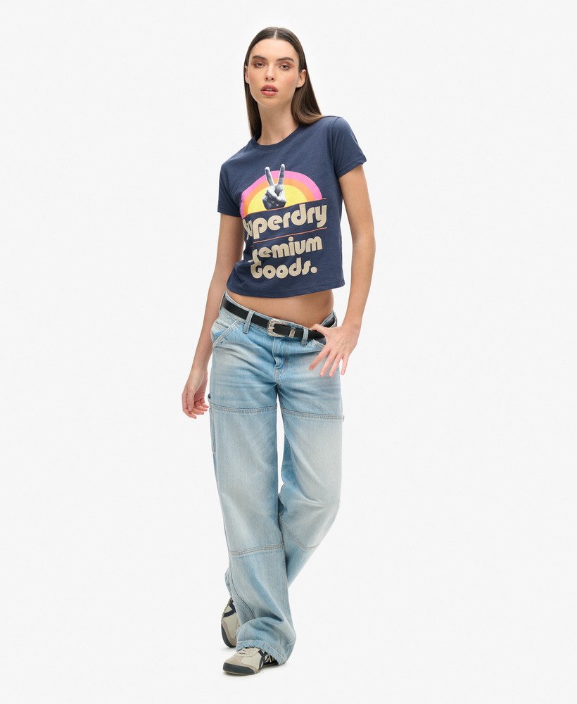 70年代レトロロゴグラフィックtシャツ(lauren navy)