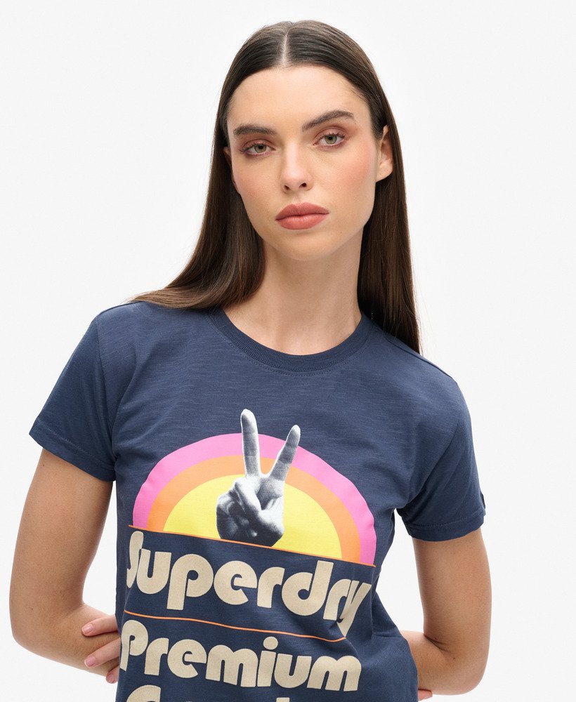70年代レトロロゴグラフィックtシャツ(lauren navy)