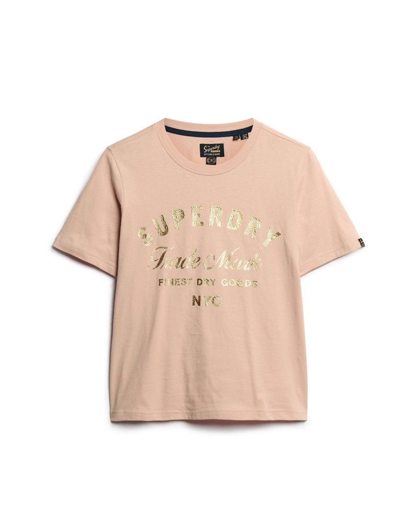 ヴィンテージブラッシュピンクのラグジュアリーメタリックロゴtシャツ