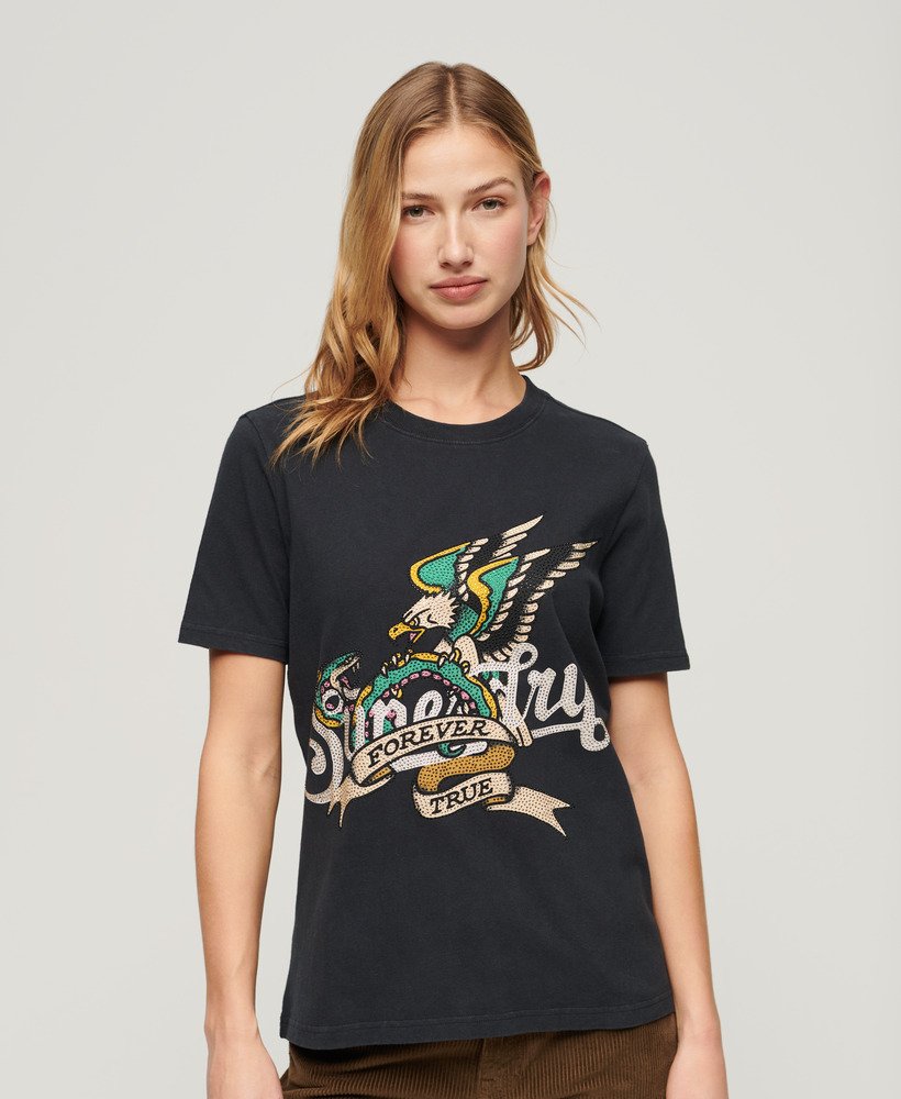 タトゥー スクリプト グラフィック tシャツ ジェットブラック