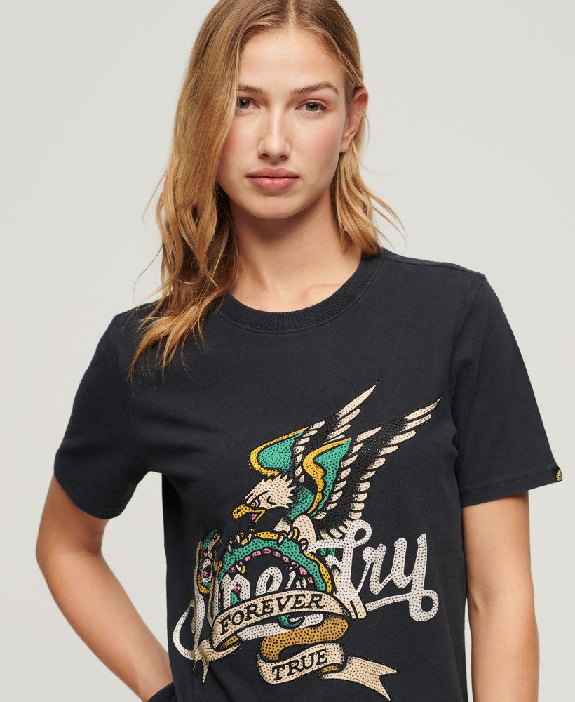 タトゥー スクリプト グラフィック tシャツ ジェットブラック