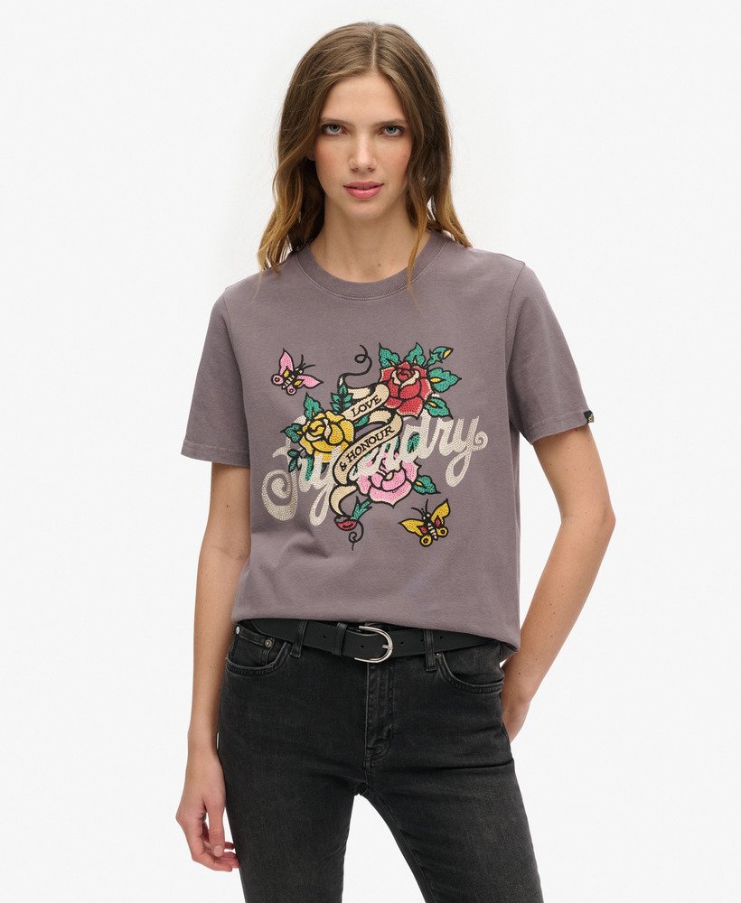 タトゥー スクリプト グラフィック tシャツ(ロックグレー)