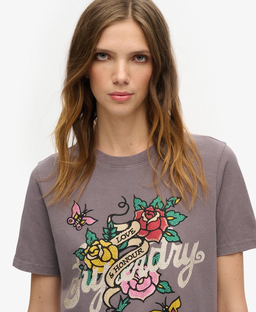 タトゥー スクリプト グラフィック tシャツ(ロックグレー)