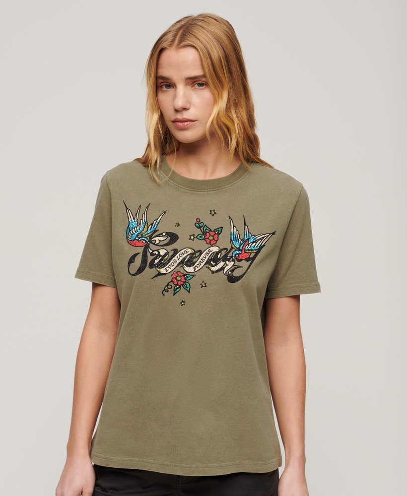 モスカーキのタトゥースクリプトグラフィックtシャツ
