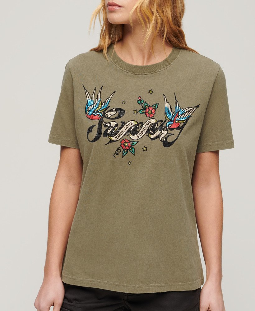 モスカーキのタトゥースクリプトグラフィックtシャツ