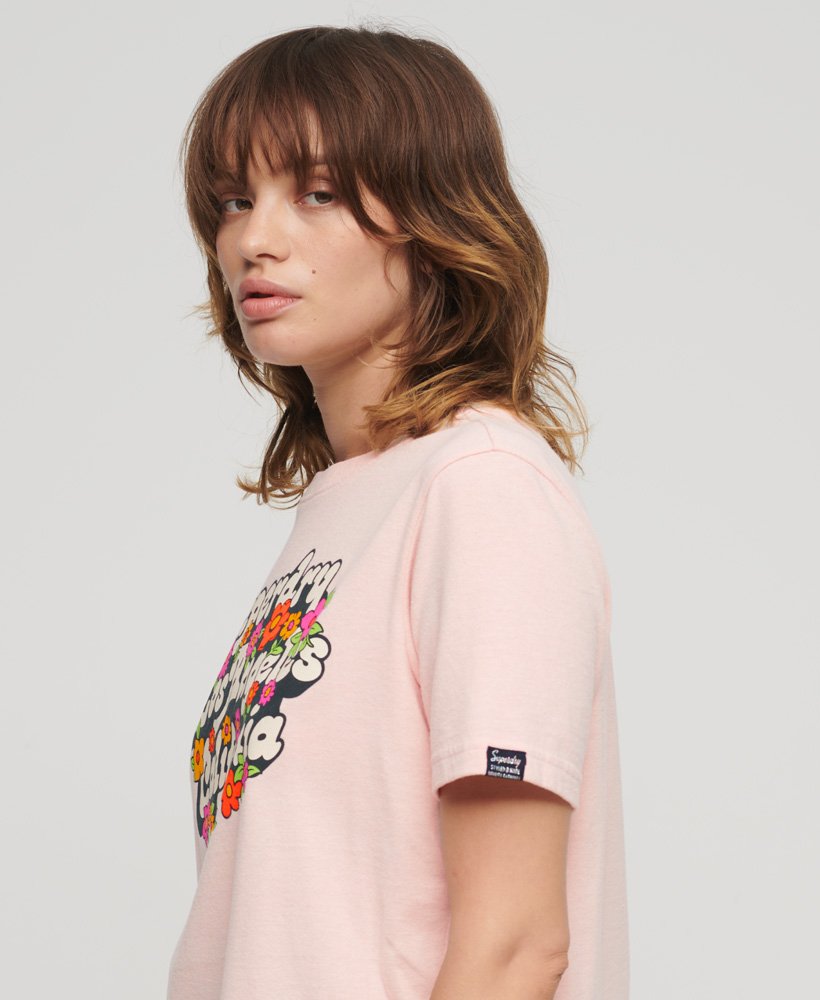 70年代フローラルスクリプトロゴtシャツ(ソモンピンクマーブル)