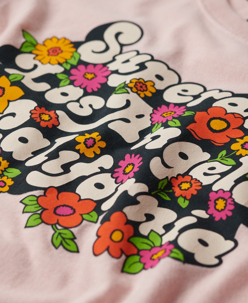 70年代フローラルスクリプトロゴtシャツ(ソモンピンクマーブル)