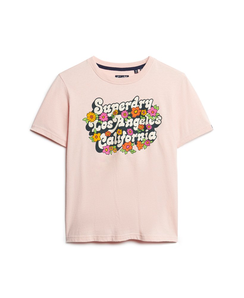 70年代フローラルスクリプトロゴtシャツ(ソモンピンクマーブル)