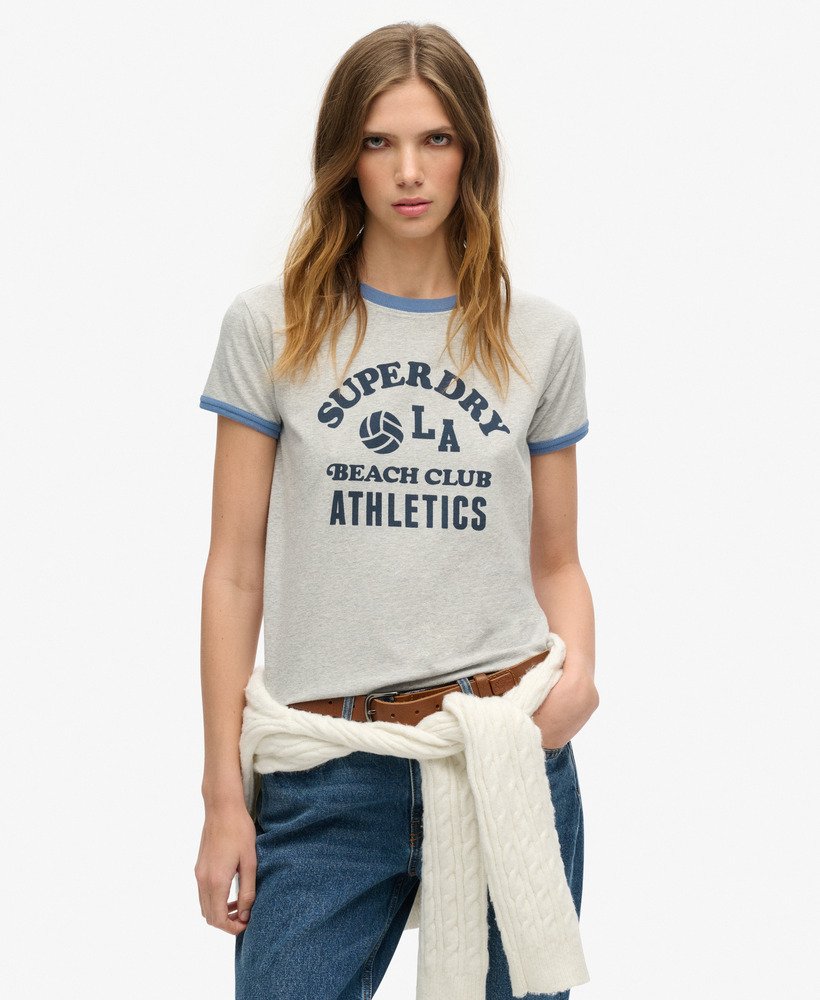 アスレチック エッセンシャルズ ビーチ グラフィック リンガー tシャツ(グレー マーブル)