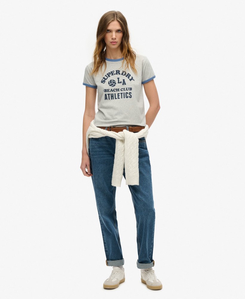 アスレチック エッセンシャルズ ビーチ グラフィック リンガー tシャツ(グレー マーブル)