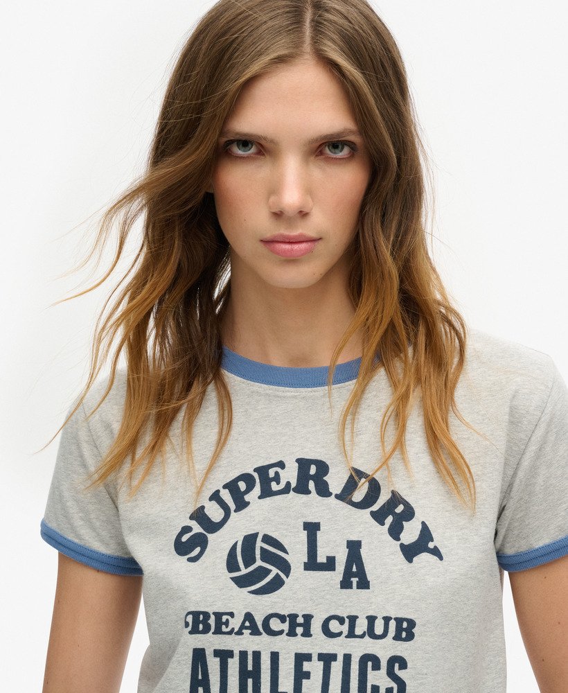 アスレチック エッセンシャルズ ビーチ グラフィック リンガー tシャツ(グレー マーブル)