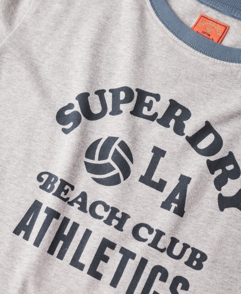 アスレチック エッセンシャルズ ビーチ グラフィック リンガー tシャツ(グレー マーブル)