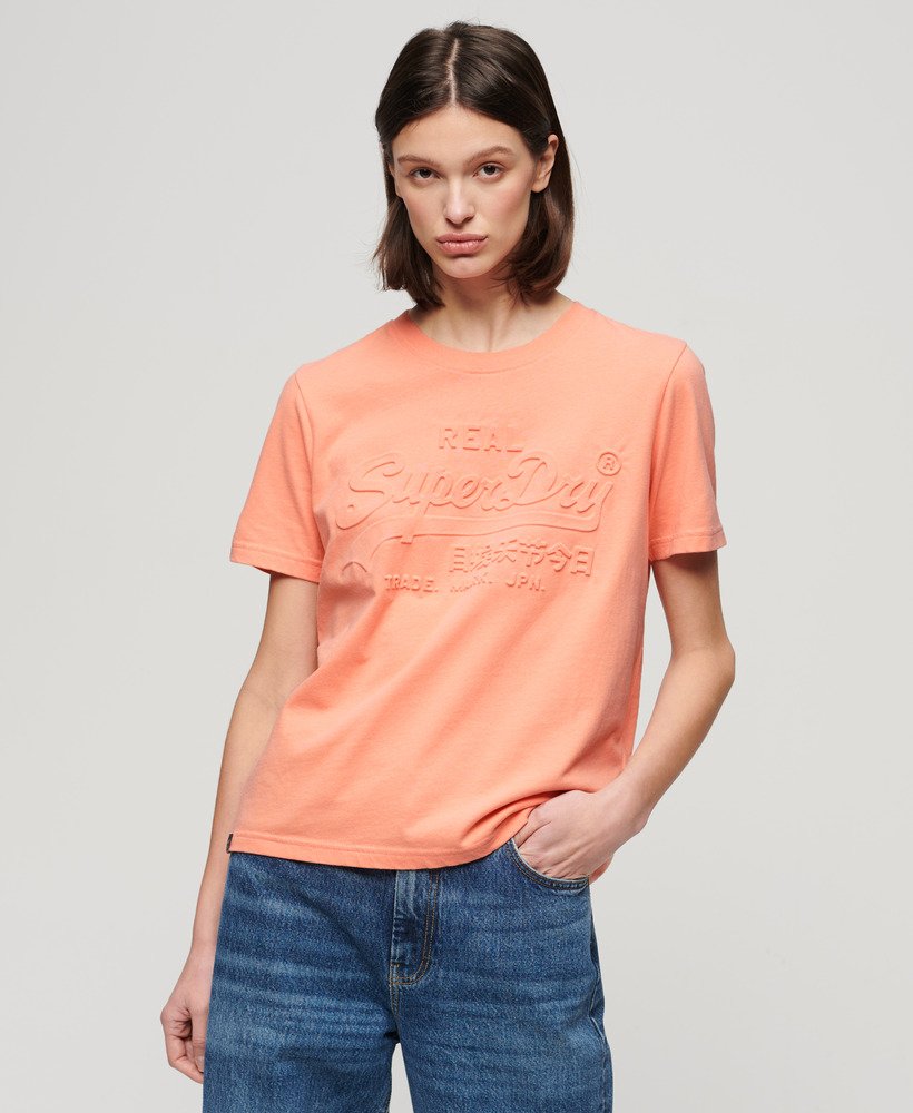 パパイヤパンチピンクのエンボス加工リラックスtシャツ