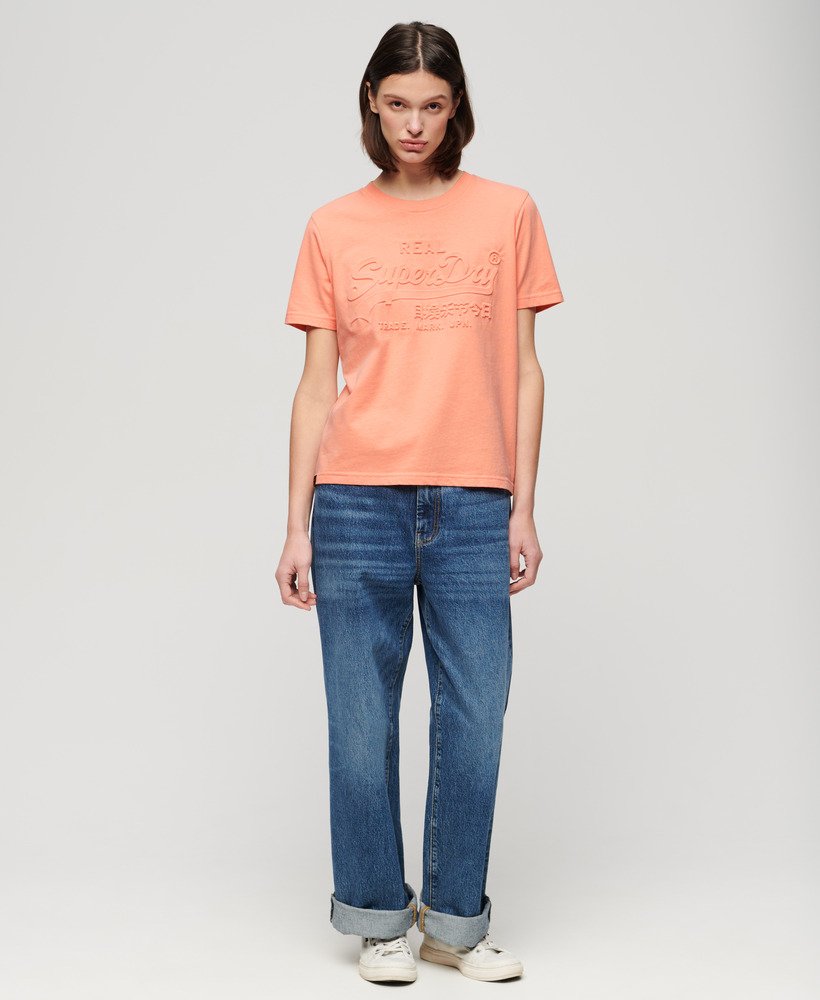 パパイヤパンチピンクのエンボス加工リラックスtシャツ