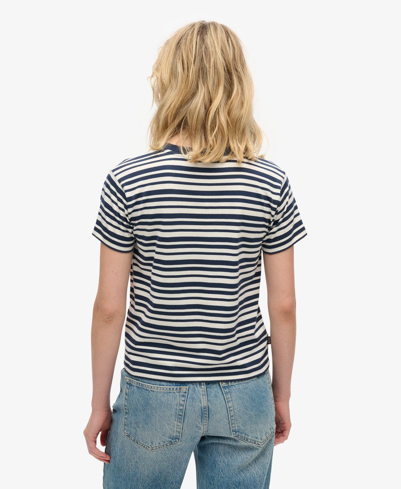 エッセンシャル ロゴ ストライプ フィット t シャツ(リッチネイビーストライプ)