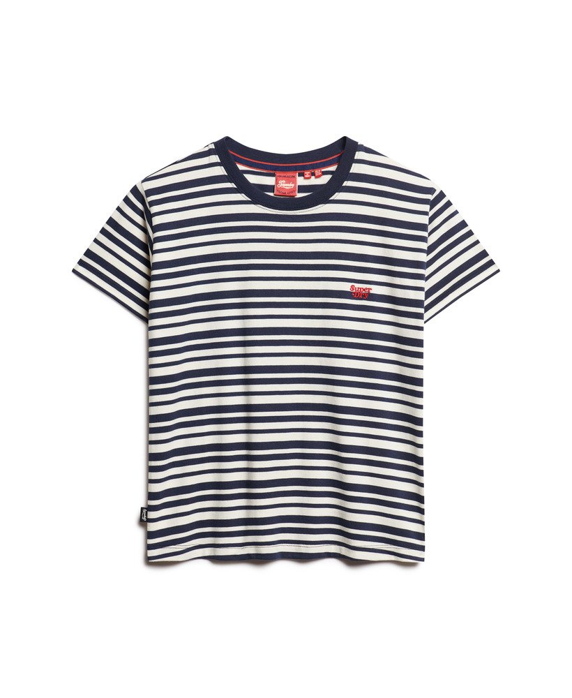 エッセンシャル ロゴ ストライプ フィット t シャツ(リッチネイビーストライプ)