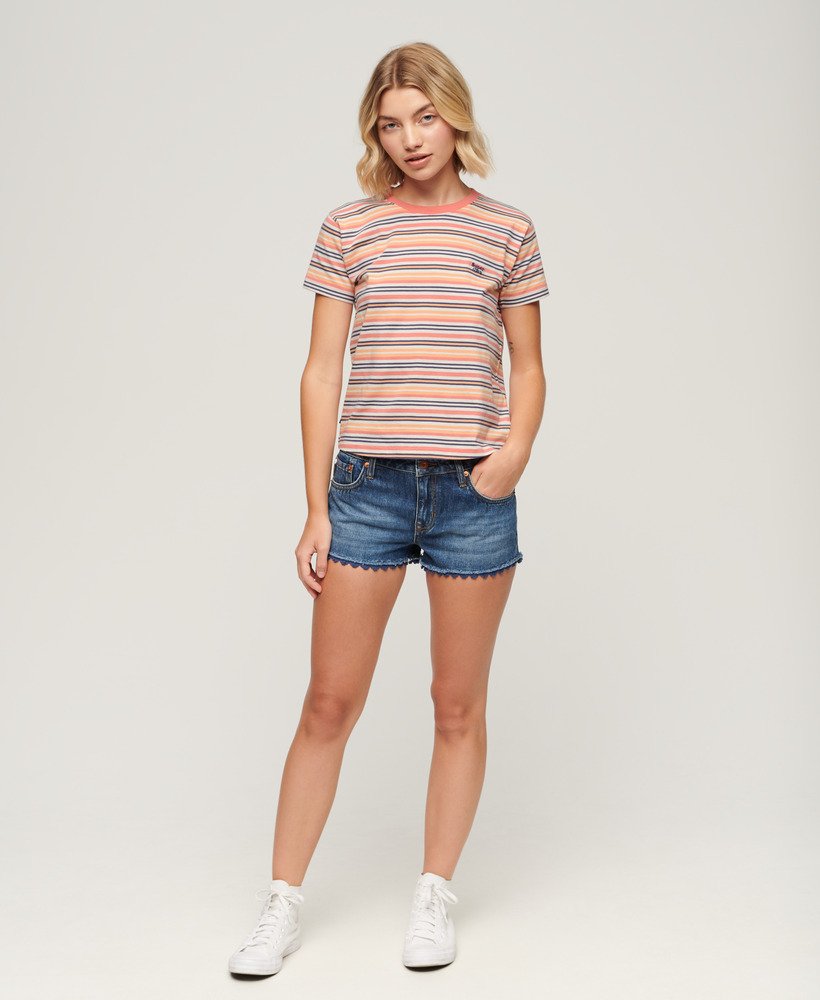 エッセンシャル ロゴ ストライプ フィット tシャツ(サンセットコーラルストライプ)