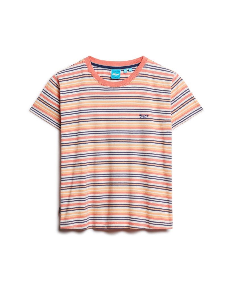エッセンシャル ロゴ ストライプ フィット tシャツ(サンセットコーラルストライプ)