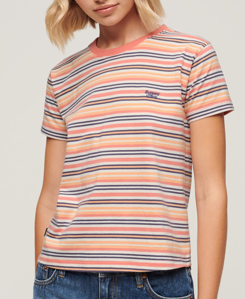 エッセンシャル ロゴ ストライプ フィット tシャツ(サンセットコーラルストライプ)