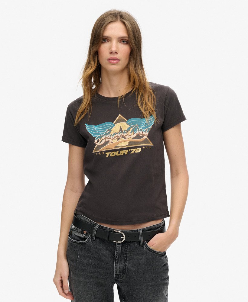 70年代ロックバンドキャップスリーブtシャツ(blackboard)