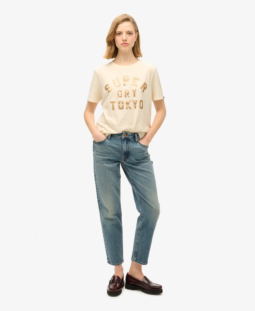 クリームスラブのグリッターロゴリラックスtシャツ