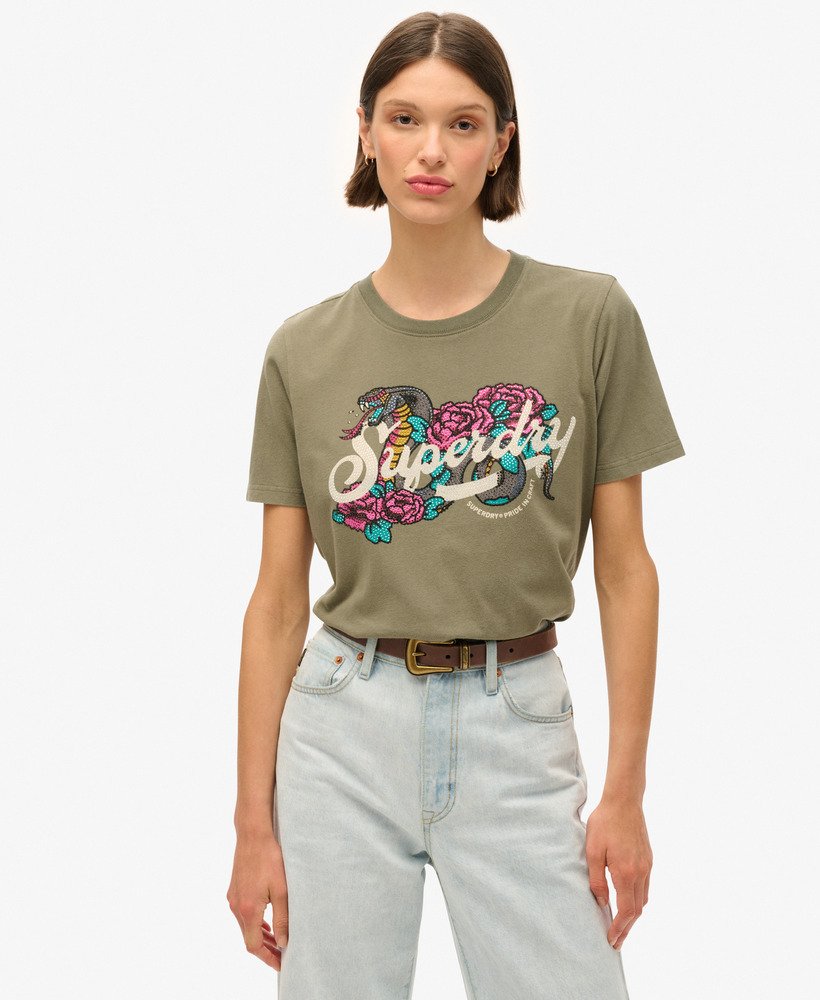 タトゥースクリプト リラックスtシャツ(ダスティオリーブグリーン)