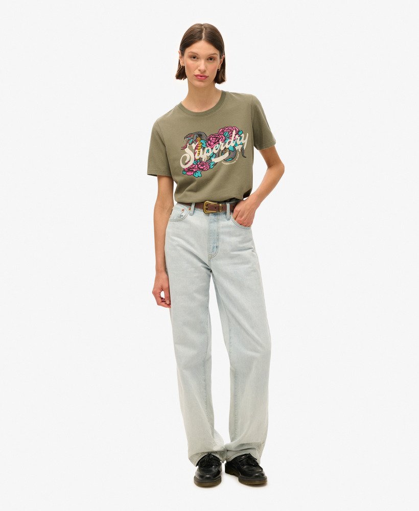 タトゥースクリプト リラックスtシャツ(ダスティオリーブグリーン)