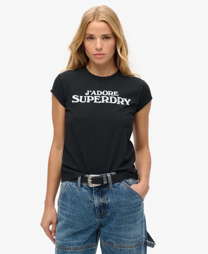 スポーツリュクス グラフィック キャップスリーブ tシャツ(ブラック)