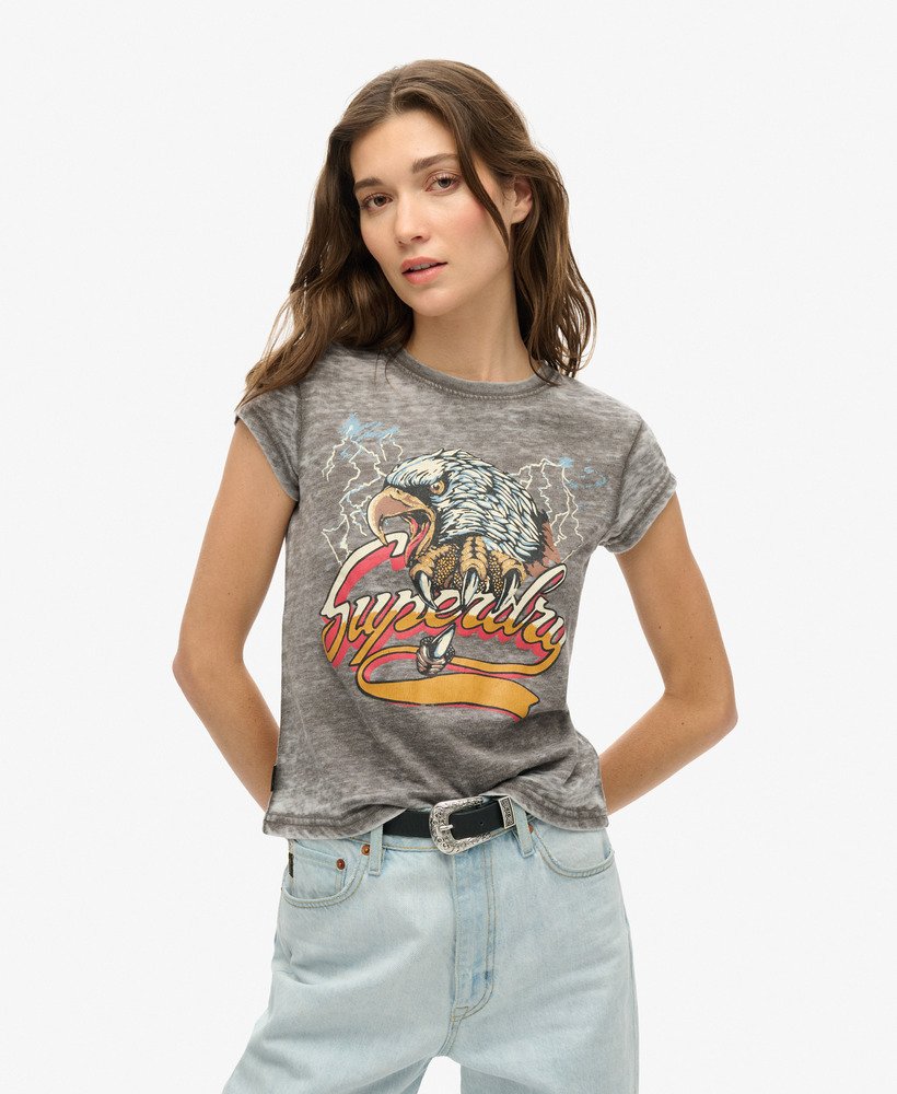 バイカーロックグラフィックtシャツ(ヴィンテージブラック)