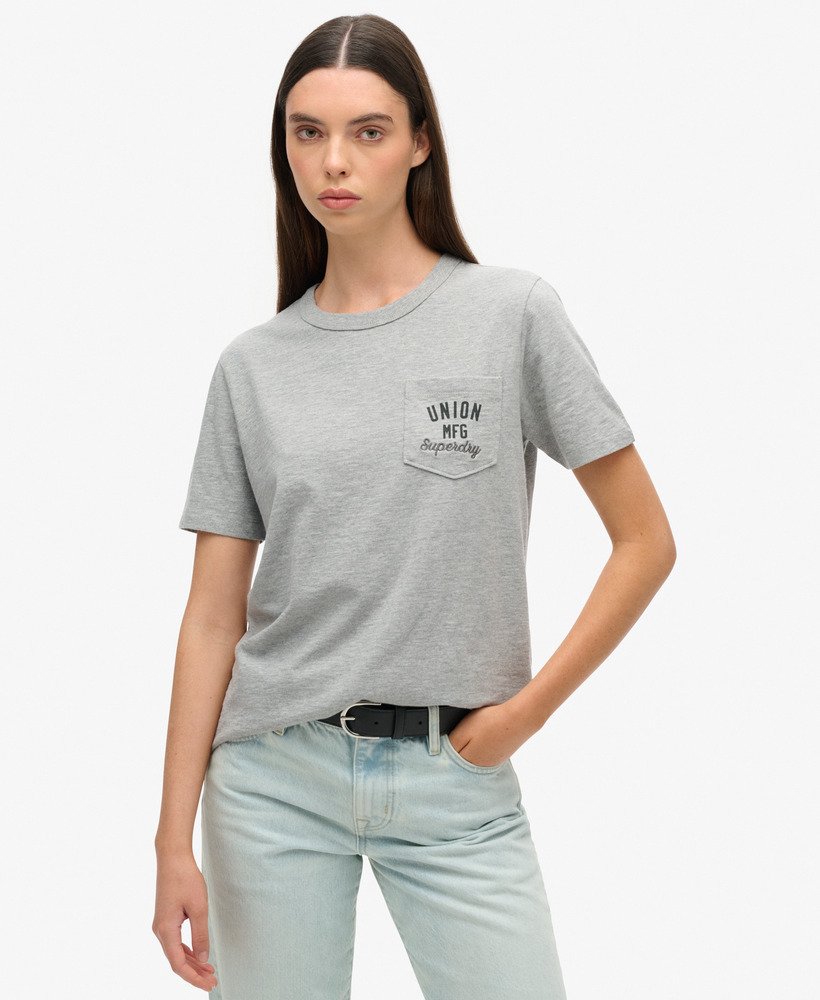 ワークウェア 刺繍ポケットtシャツ グレーマール