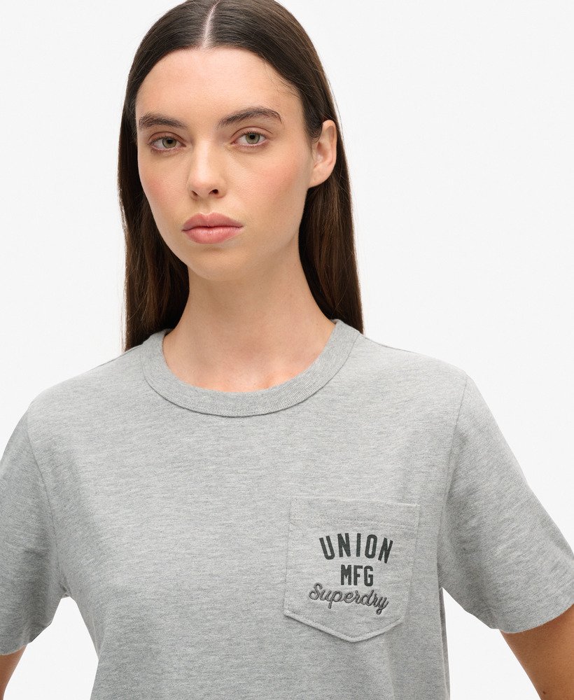 ワークウェア 刺繍ポケットtシャツ グレーマール