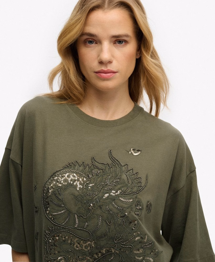 タトゥー装飾付きオーバーサイズTシャツ
