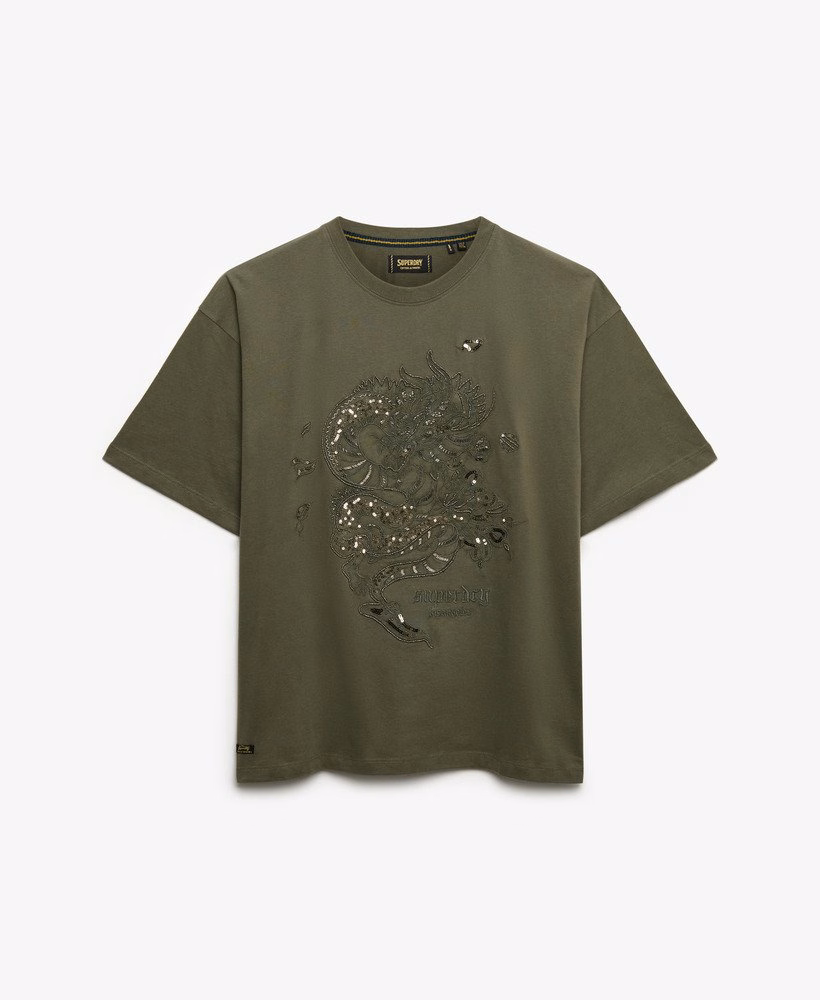 タトゥー装飾付きオーバーサイズTシャツ