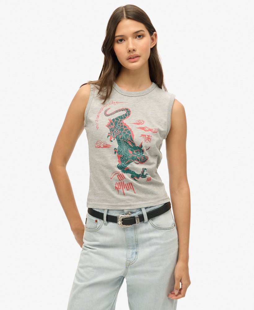 superdry x komodo kailash dragon スリムベストトップ(グレーマール)