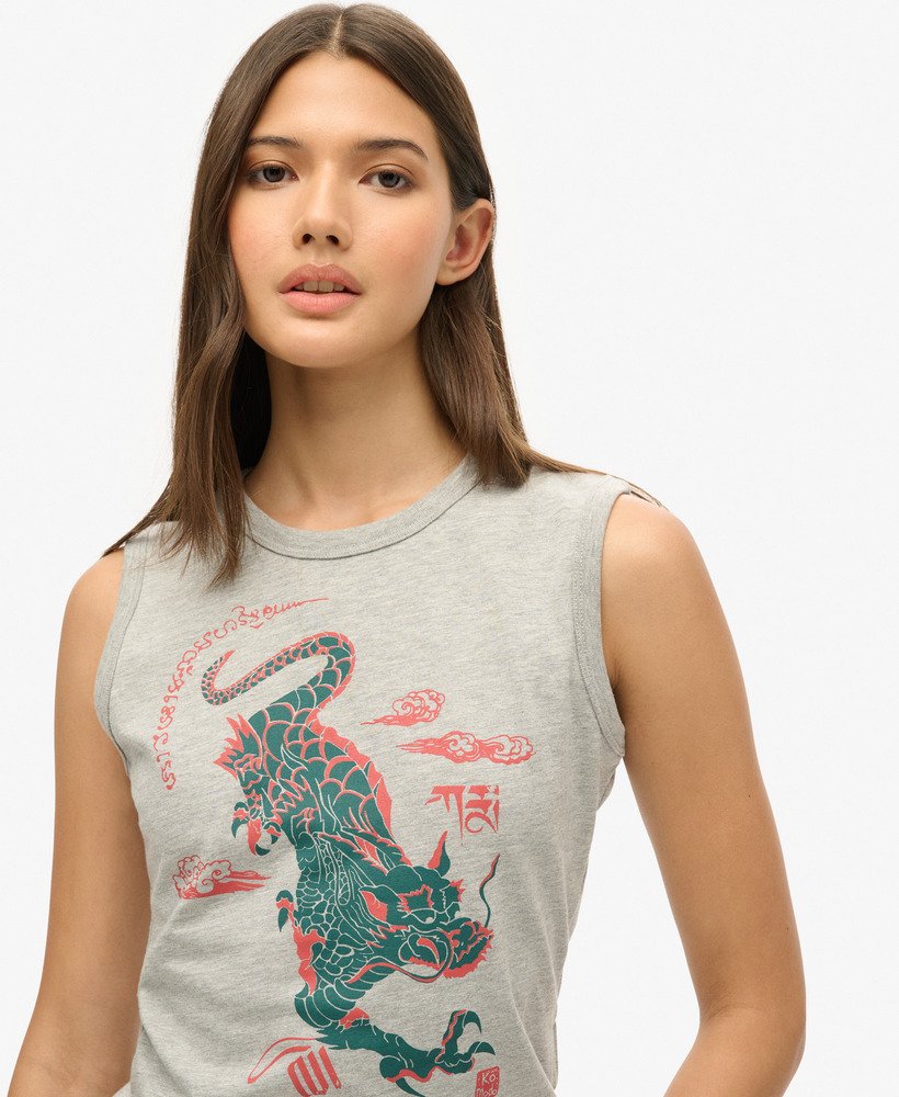 superdry x komodo kailash dragon スリムベストトップ(グレーマール)